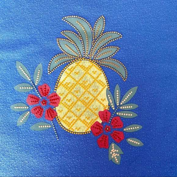 Alfred Dunner Short Sleeve T-shirt - Blue with Pineapple Appliqué - Picture 3 of 7